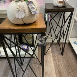 To Metal With Wood Top End Tables Plant, Stands Side Tables, Nightstands