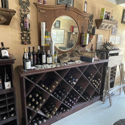 Wine Cabinet, Horse Mirror, Solid Wood Piece , Wine Rack 