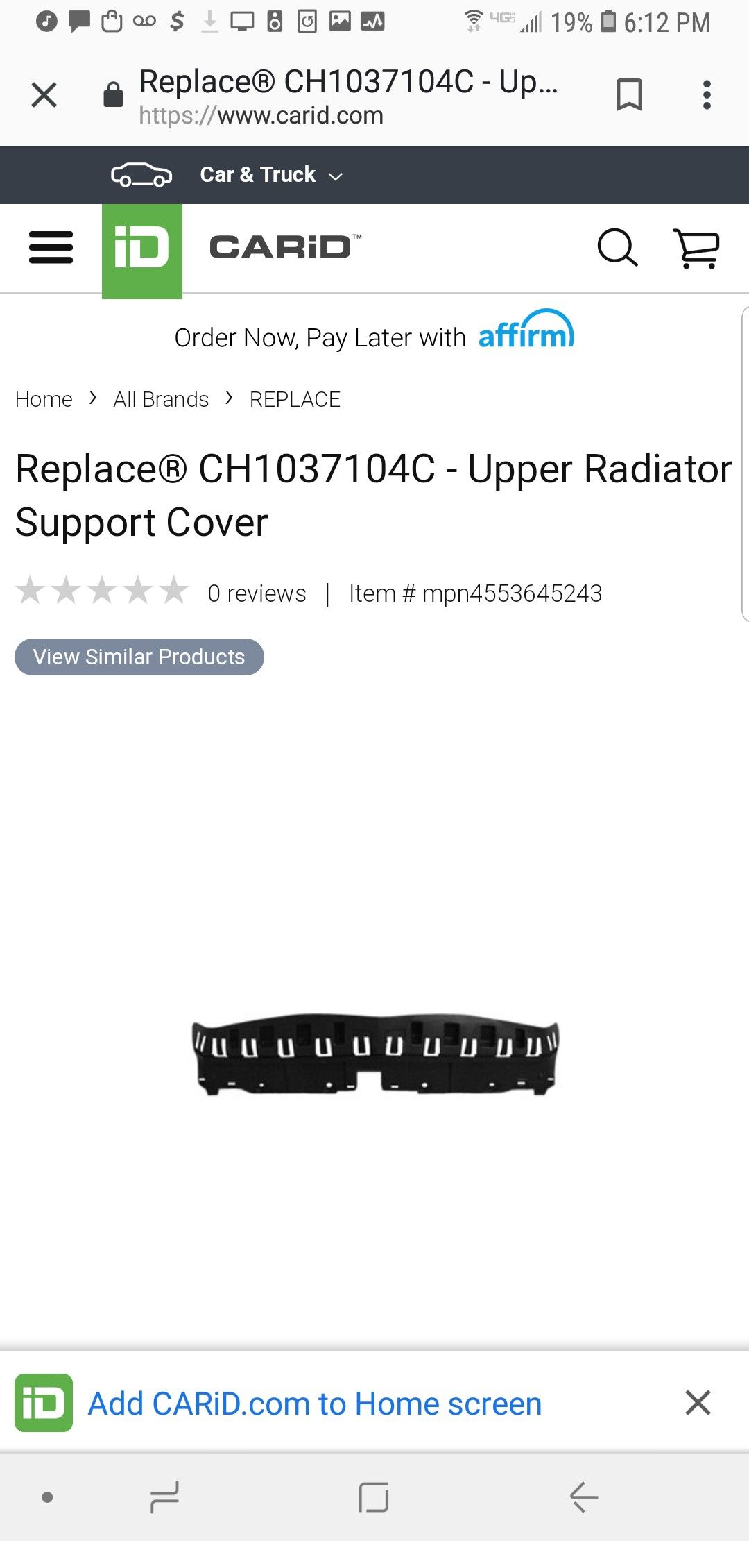 Dodge Charger 11-14 CH1037104C - Upper Radiator Support Cover