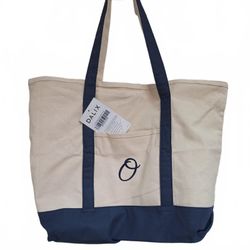 DALIX Women's Cotton Canvas Tote Bag Large Shoulder Bag navyMonogram O