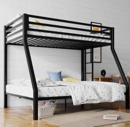 Bunk Bed Twin Over Full Size with Ladder and Guardrail,Heavy Duty Metal Slats Support No Box Spring Needed Small Space Saving Furniture for Bedroom Do
