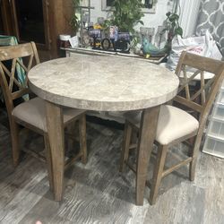 Beautiful Heavy Marble Barheight Table 2 Chairs 