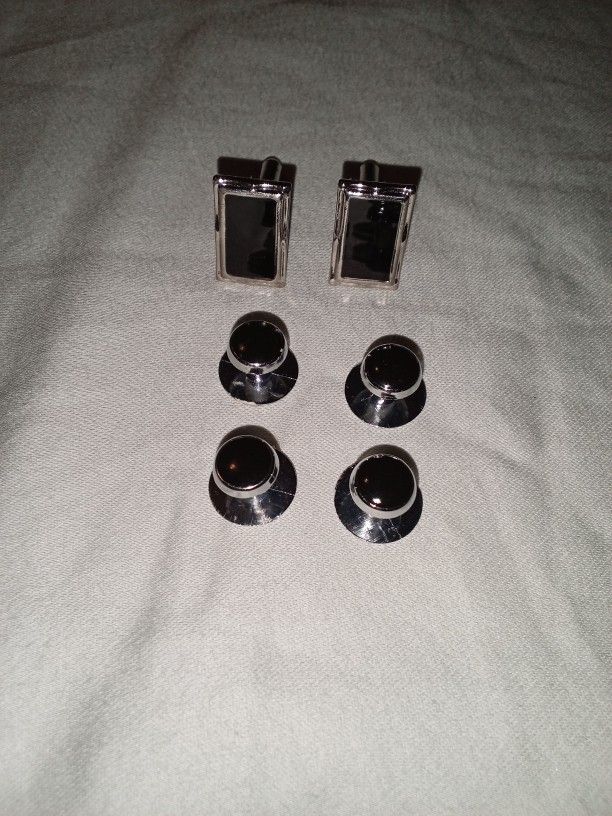 Onyx & Silver Cufflinks & Shirt Studs