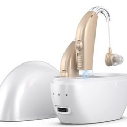 Hearing Aids Hearing Amplifiers for Seniors Rechargeable with Noise Cancelling Hearing Aid Amplifier with Charging Case and Volume Control Beige