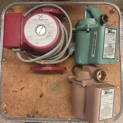 Two Taco Bronz Recirculating Pumps And One Grundfos Recirculating Pump