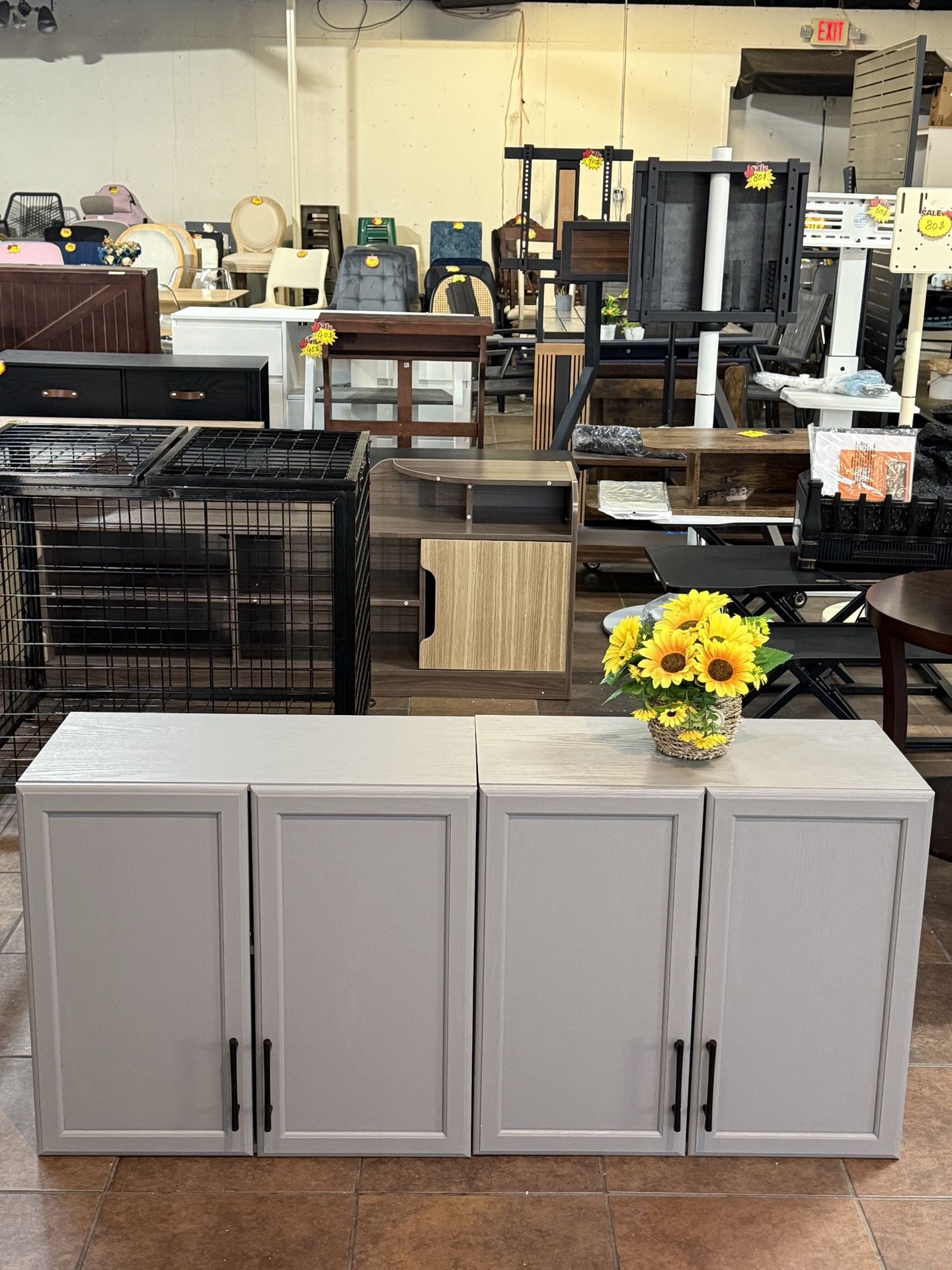 🔥Set of 2🔥Wall Storage Cabinet - Kitchen Laundry Wall Amount Cabinet with Two Shaker Doors and Shelf(Grey) 💰99$
