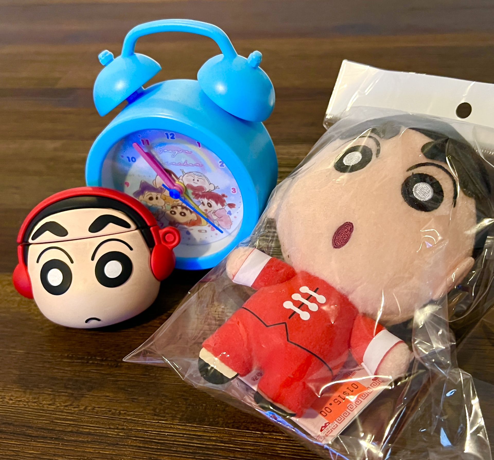 LOT OF 3 Crayon Shin Chan Collectibles - Plush, Alarm Clock, Airpods Case (Standard Pods Size)