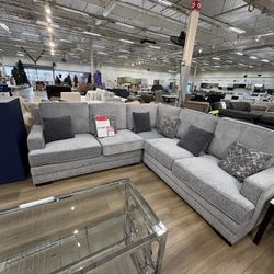 New In Box Light Gray Sectional With Accent Pillows 