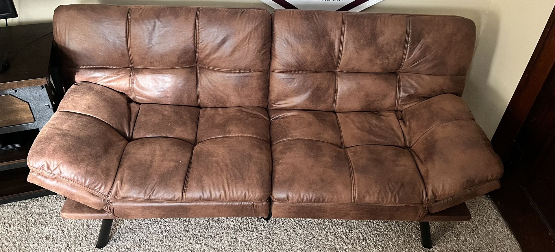 Hcore Futon Sofa Bed, Modern Faux Leather Sofa Couch with Convertible, Arm Rest Adjustable