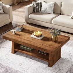 LD0064 47 in. Brown Rectangle Solid Wood Coffee Table Unique Center Low Cocktail Tea Desk Modern Simple Industrial