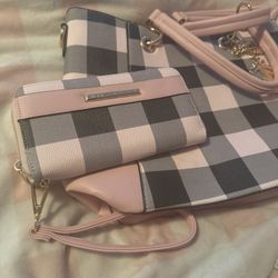 MFK Collection by Mia K Checkered Tote Bag+Wallet