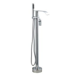 Single-Handle Freestanding Tub Faucet with Handshower and Waterfall Spout in Polished Chrome