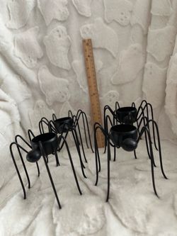 Black Metal Spider Tealight Candle Holders Set of 2