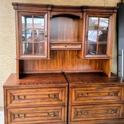 Traditional Cherry Wood Office Wood Office Credenza With a Hutch