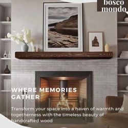 BoscoMondo Solid Wood Fireplace Mantel Shelf, Floating Mantle for Living Room, Farmhouse Rustic Wood Mantel, Easy Wall Mount with Heavy-Duty Metal Bra