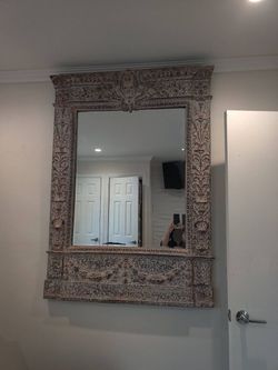 Large Ornate Wall Mirror - Distressed Antique Style - 59x42"