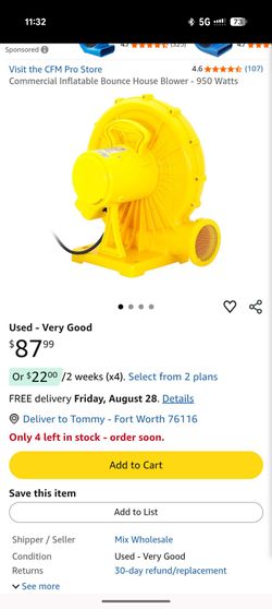 CFM Pro Commercial Bounce House Blower 950W