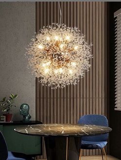 NEW 12-Light Gold Crystal Dandelion Chandelier - Modern Ceiling Light