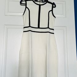 Calvin Klein Knit Sheath Dress Small White Black Contrast Trim Packable