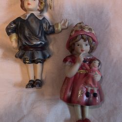 Lot of 2 Midwest of Cannon Falls ceramic/porcelain ornaments victorian boy girl