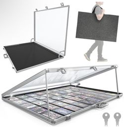 Ultra-Thin 31.4x23.6in Aluminum Card Display Case with Felt Tote Bag,Silver