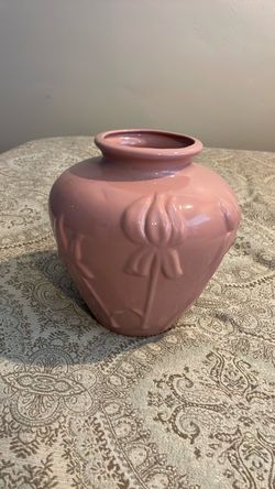 Pink Ceramic Vase with Embossed Floral Design