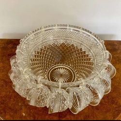Antique Crystal Bowl With Cups 