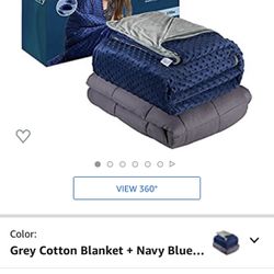 Quility Premium Cotton 48 by 72 in for Twin Size Bed 15 lbs Adult Weighted Blanket Grey with Removable Duvet Cover Navy Blue