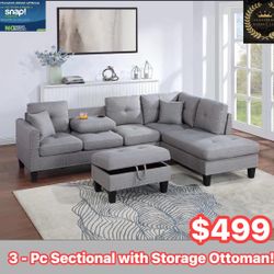 Sectional With Storage Ottoman ‼️Ready To Take Home Today‼️