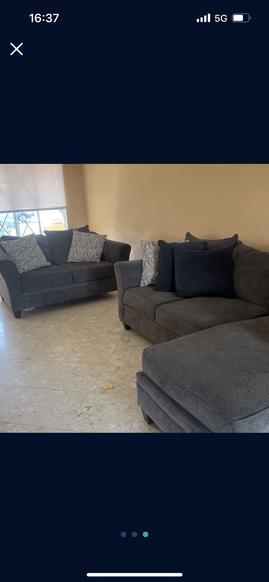 Grey/Black Sectional and Sofa