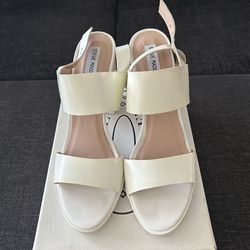 Steve Madden Emil White Platform Block Heel Sandals Size 11 – Worn Once w/ Box