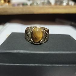 Size 12 Genuine Tigers Eye Turkish Ring Stainless Steel 