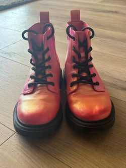 Lace-Up Combat Boots Pink Orange girls size 2