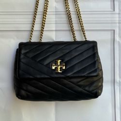 Tory Burch KIRA CHEVRON SMALL CONVERTIBLE SHOULDER BAG Black quilted Ret $548