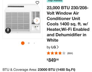 23,000 BTU 230/208-Volt Window Air Conditioner Unit Cools 1400 sq. ft. w/ Heater,Wi-Fi Enabled and Dehumidifier in White