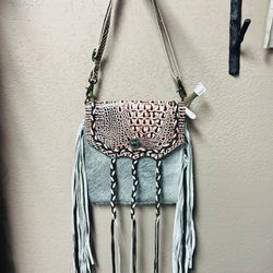 Myra bag white cowhide with fringe purse