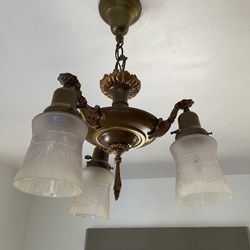 1940s Vintage Chandelier w/early 1900s Antique Glass Shades