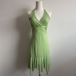 TABOO Vintage Y2K Lime Green Glitter Tinkerbell Fairy Halter V Neck Party Dress