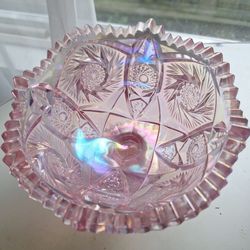 LE Smith pink carnival glass dish