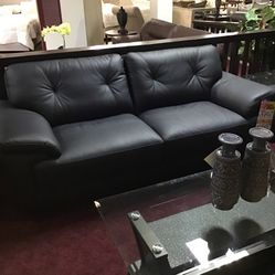 Floor Model Top Grain Leather Sofa And Loveseat