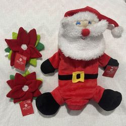 New With Tag Bundle of 3 Christmas Dog Toys Santa and Poinsettias 