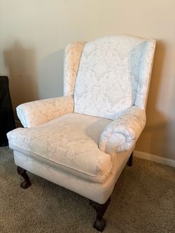 Traditional Cream Damask Wingback Chair