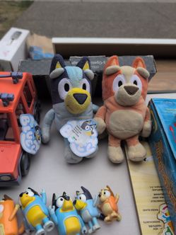 Bluey soft toys and figures and bluey van