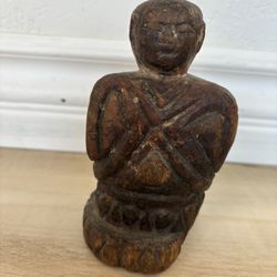 Japanese Wood Folk Figure Of Jizo - 5 & 1/8 Inch High Protector Of Travelers & Children Edo Era 