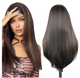 Long Straight Brown Highlighted Wig