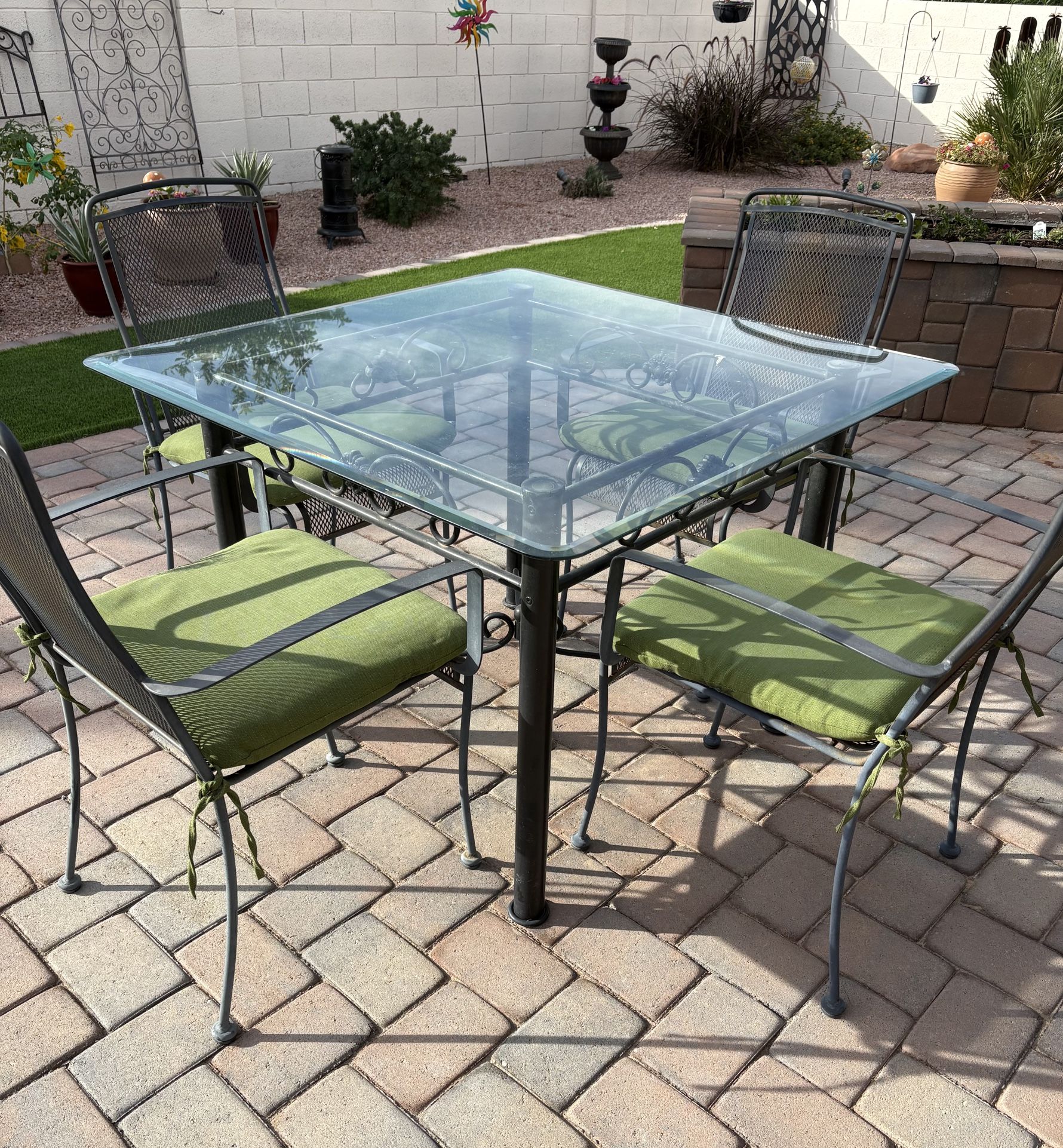 Glass Top Wrought Iron Table and 4 Chairs