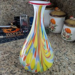 Vintage Beautiful Murano Style Swirled Colored Glass Vase Home Decor Retro