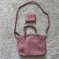 Coach Vintage  Kelsey Satchel Pink  Pebbled Leather Crossbody Purse w/ Wallet 