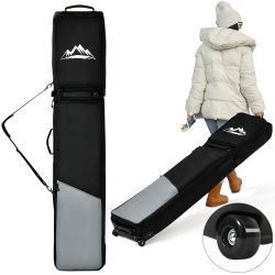 Snowboard Bag with Wheels, Rolling Double Ski Bag for Air Travel, 900D All-Round Padded Protection, Extendable 175-195CM Wheeled