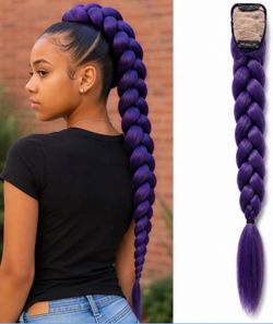 Purple Kpop Style Pre Braiding Ponytail With Hair Clip On, Ponytail 24 inch Synthetic Hair Accessories for Women Daily Cosplay Party Halloween Festiva